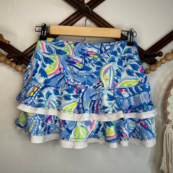 Lilly Pulitzer Meryl Zela Pink Blue Tropical Ruffle Skort - Picture 4 of 4